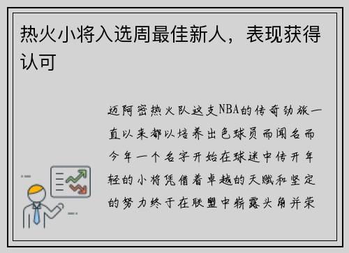 热火小将入选周最佳新人，表现获得认可
